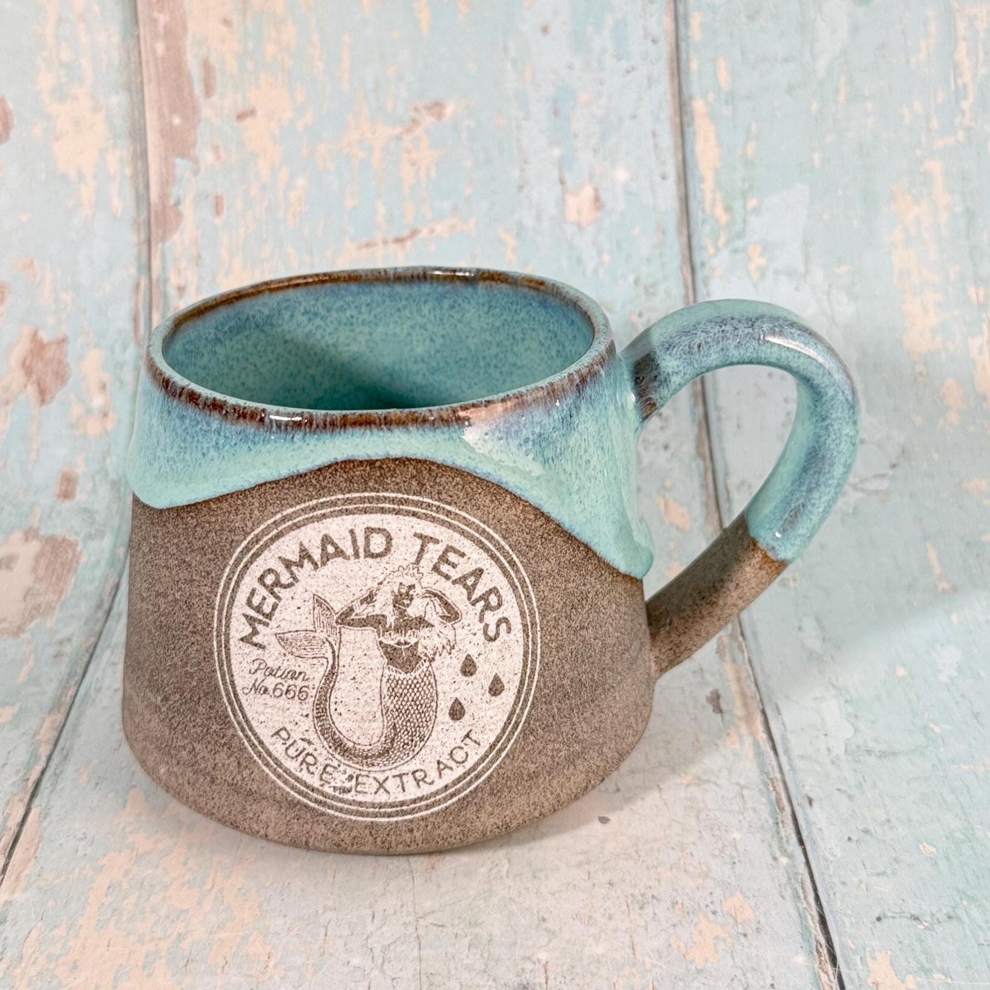 Turquoise "Mermaid Tears" Label Mug Halloween Spooky Season Cup - FJD Ceramics