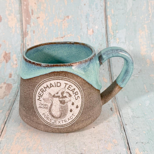 Turquoise "Mermaid Tears" Label Mug Halloween Spooky Season Cup - FJD Ceramics