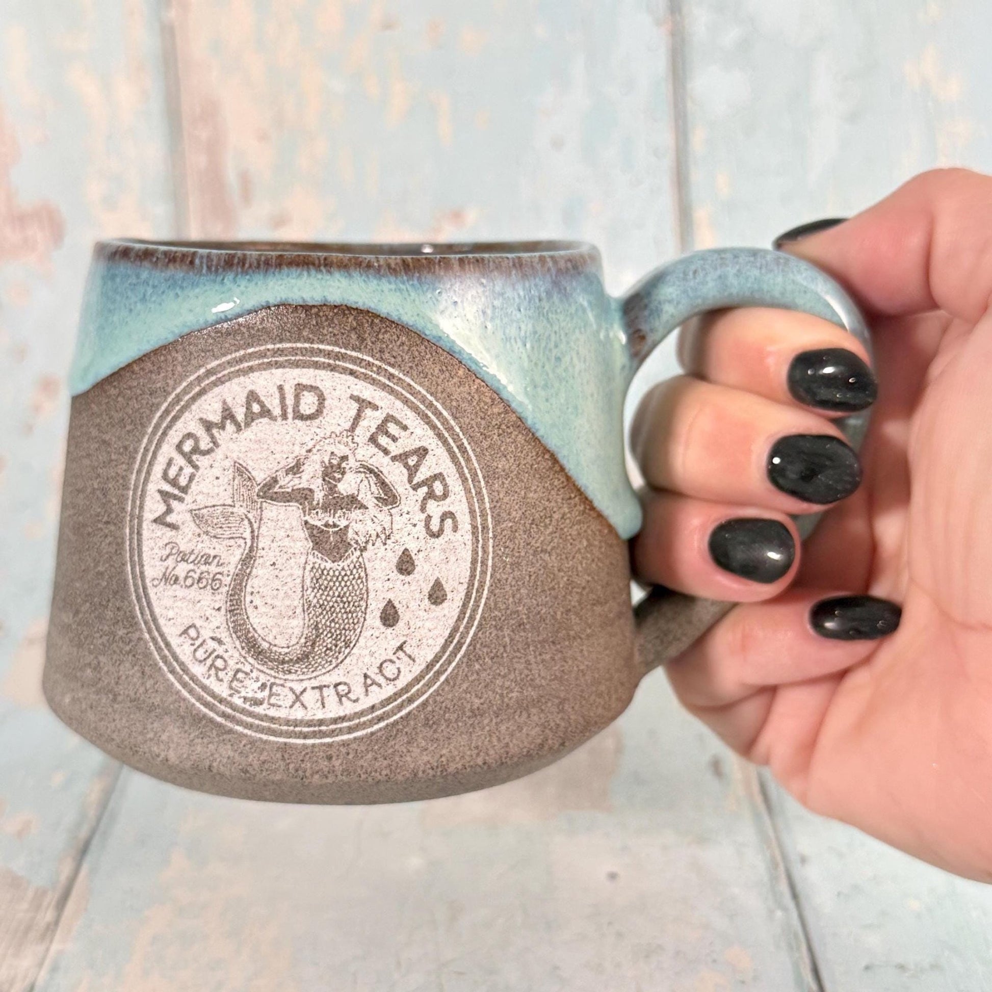 Turquoise "Mermaid Tears" Label Mug Halloween Spooky Season Cup - FJD Ceramics