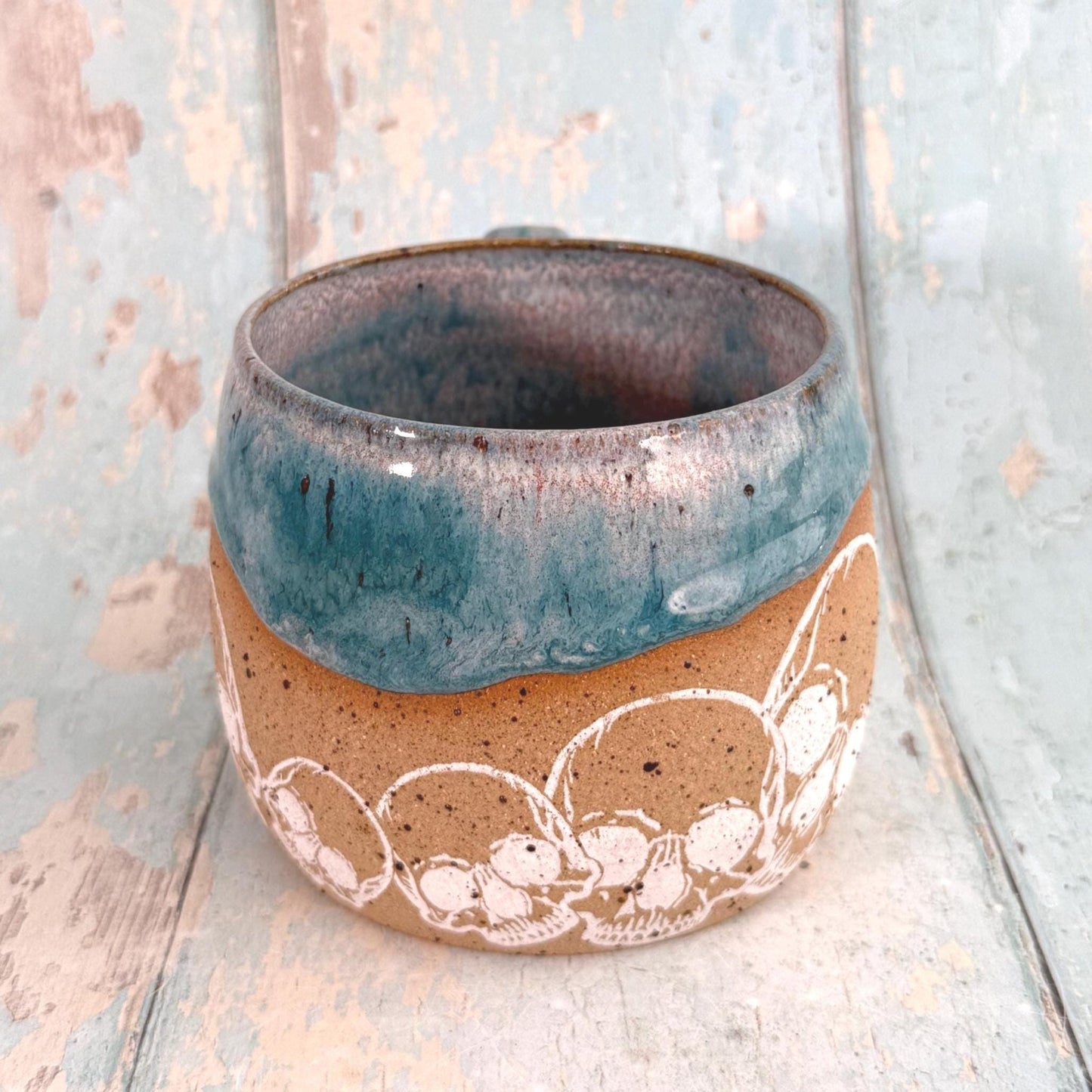 Turquoise Skull Mug, Handmade Ceramic Cup - FJD Ceramics