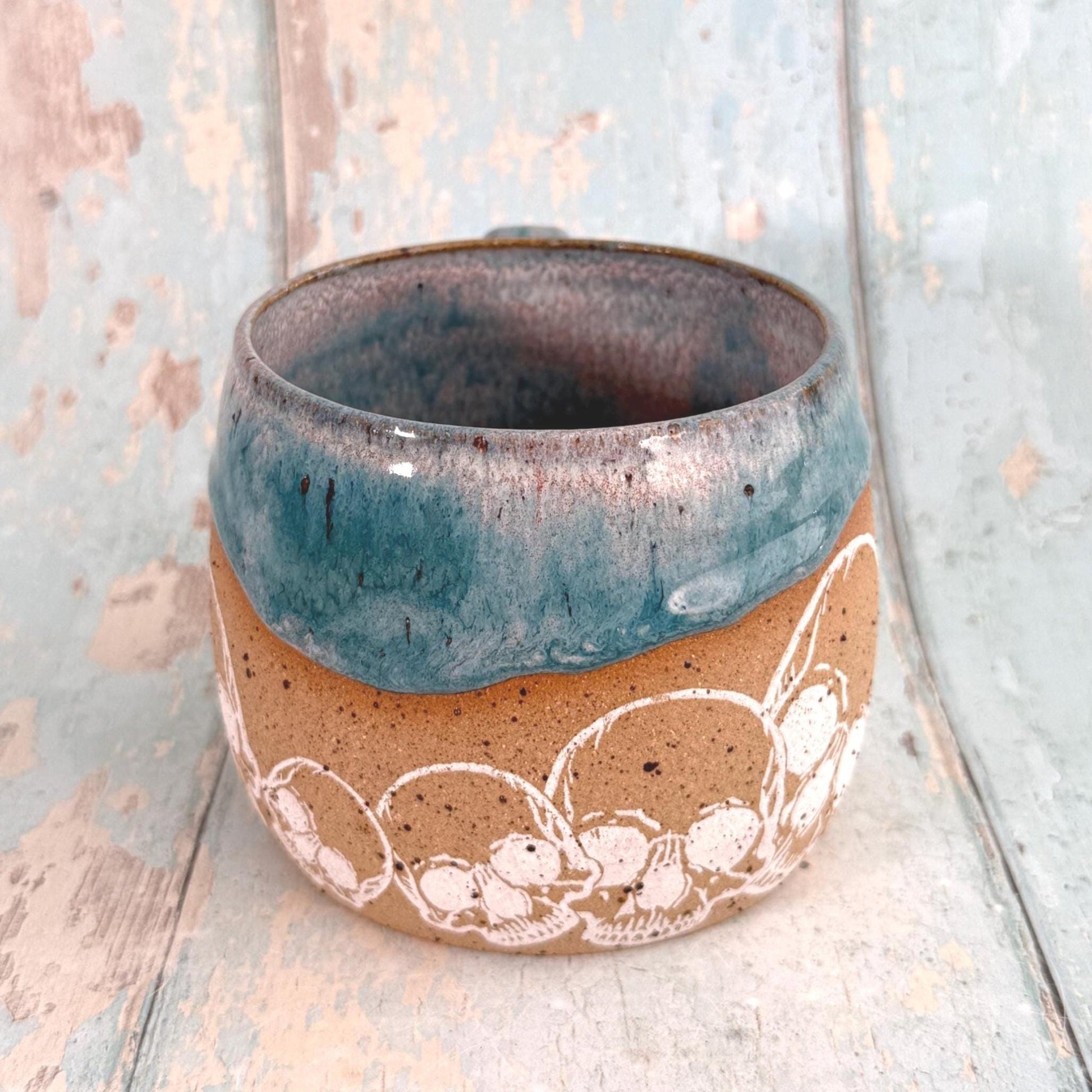 Turquoise Skull Mug, Handmade Ceramic Cup - FJD Ceramics