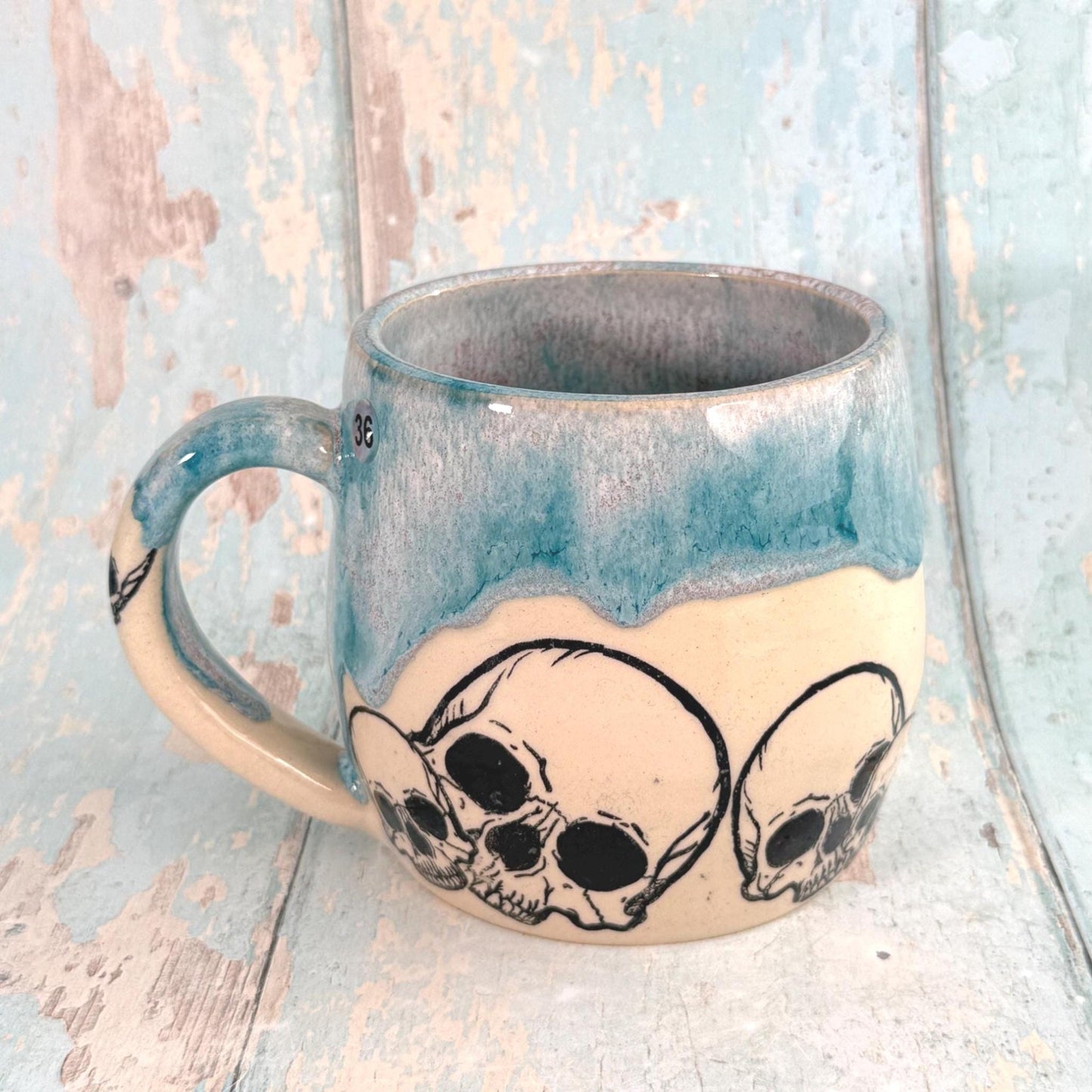 Turquoise Skull Mug, Handmade Ceramic Cup - FJD Ceramics