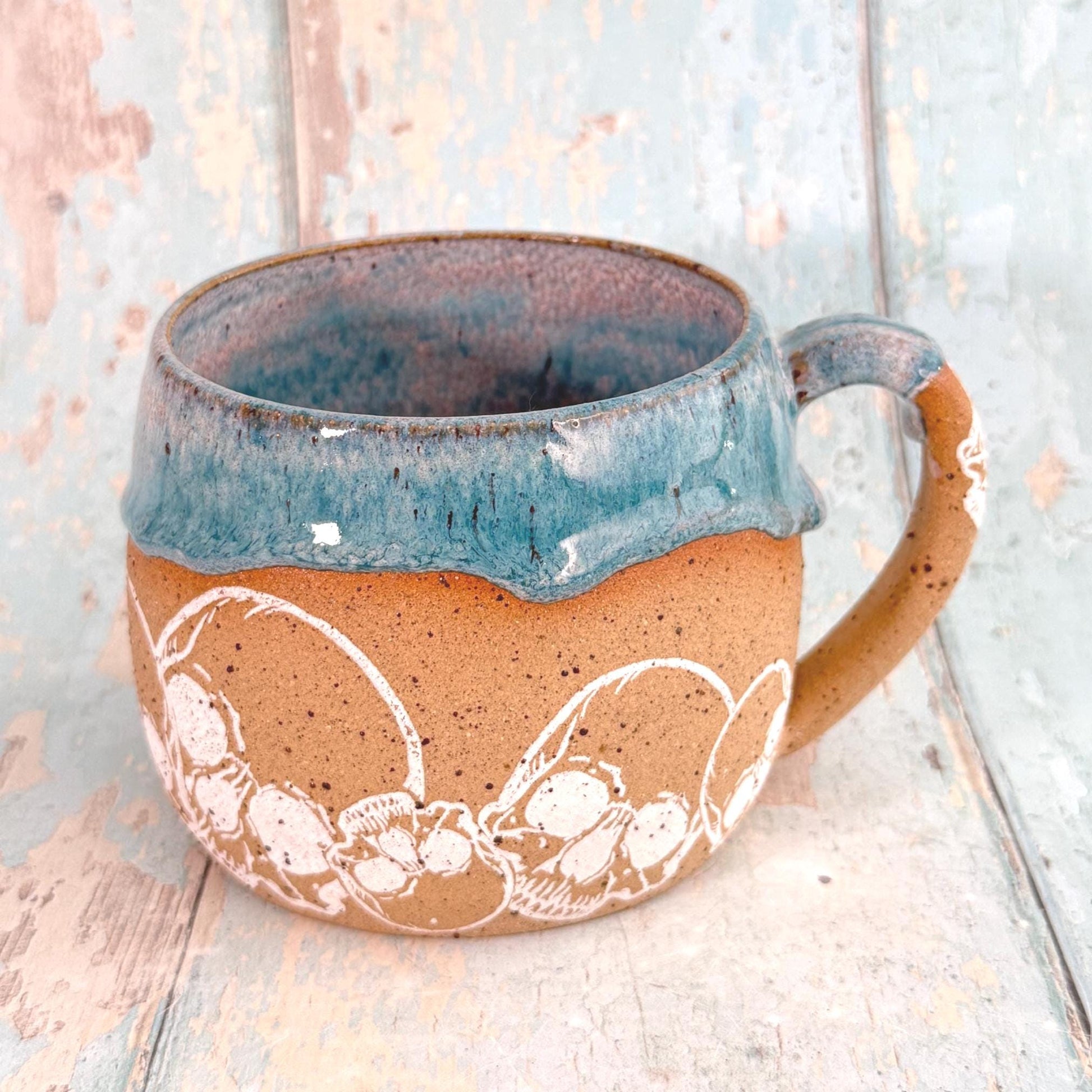 Turquoise Skull Mug, Handmade Ceramic Cup - FJD Ceramics