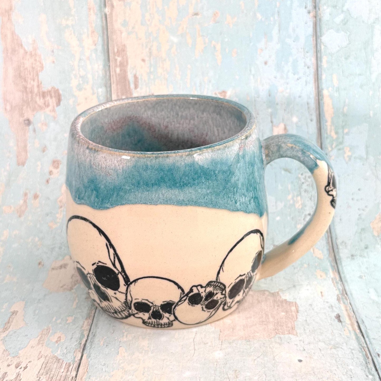 Turquoise Skull Mug, Handmade Ceramic Cup - FJD Ceramics