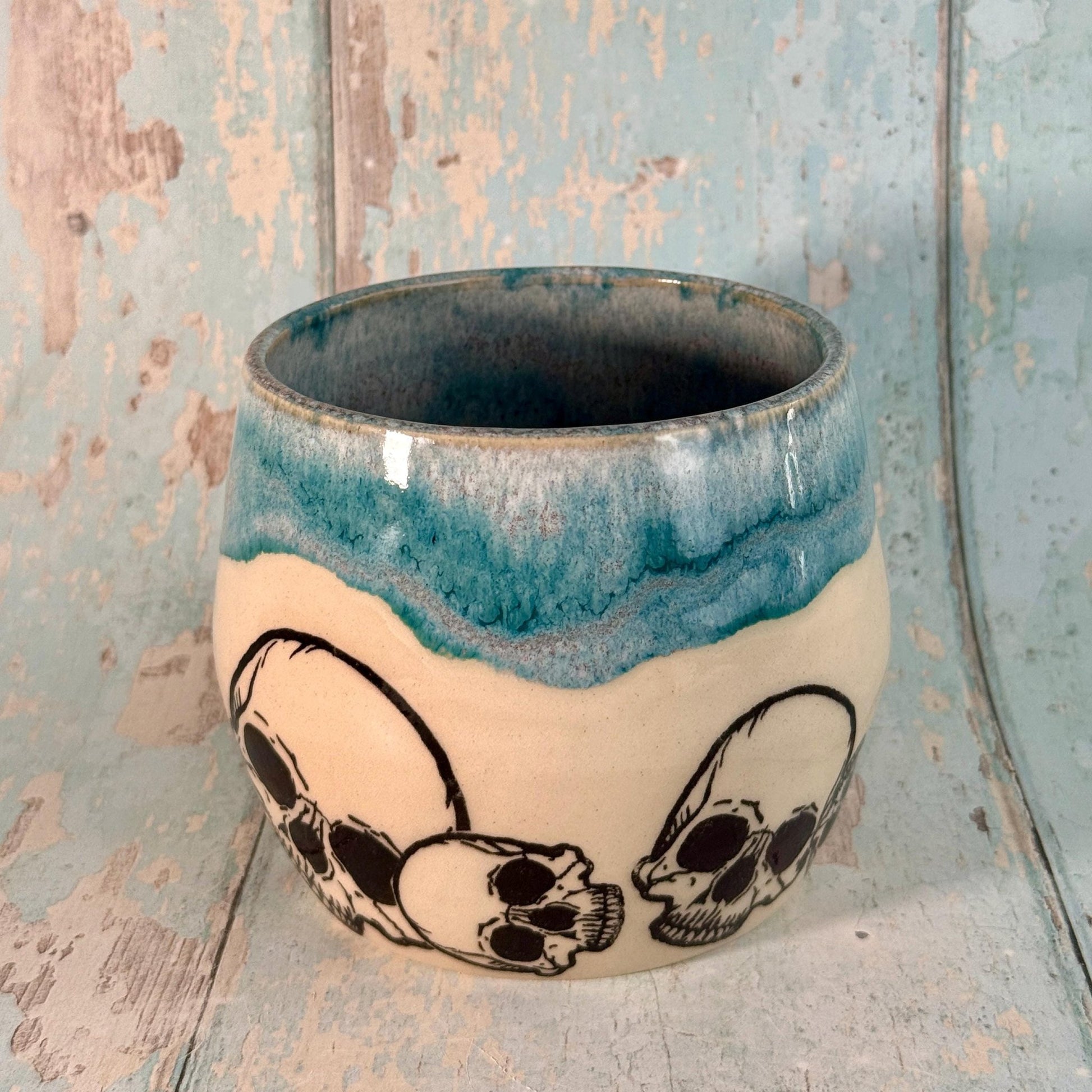 Turquoise Skull Mug, Handmade Ceramic Cup - FJD Ceramics