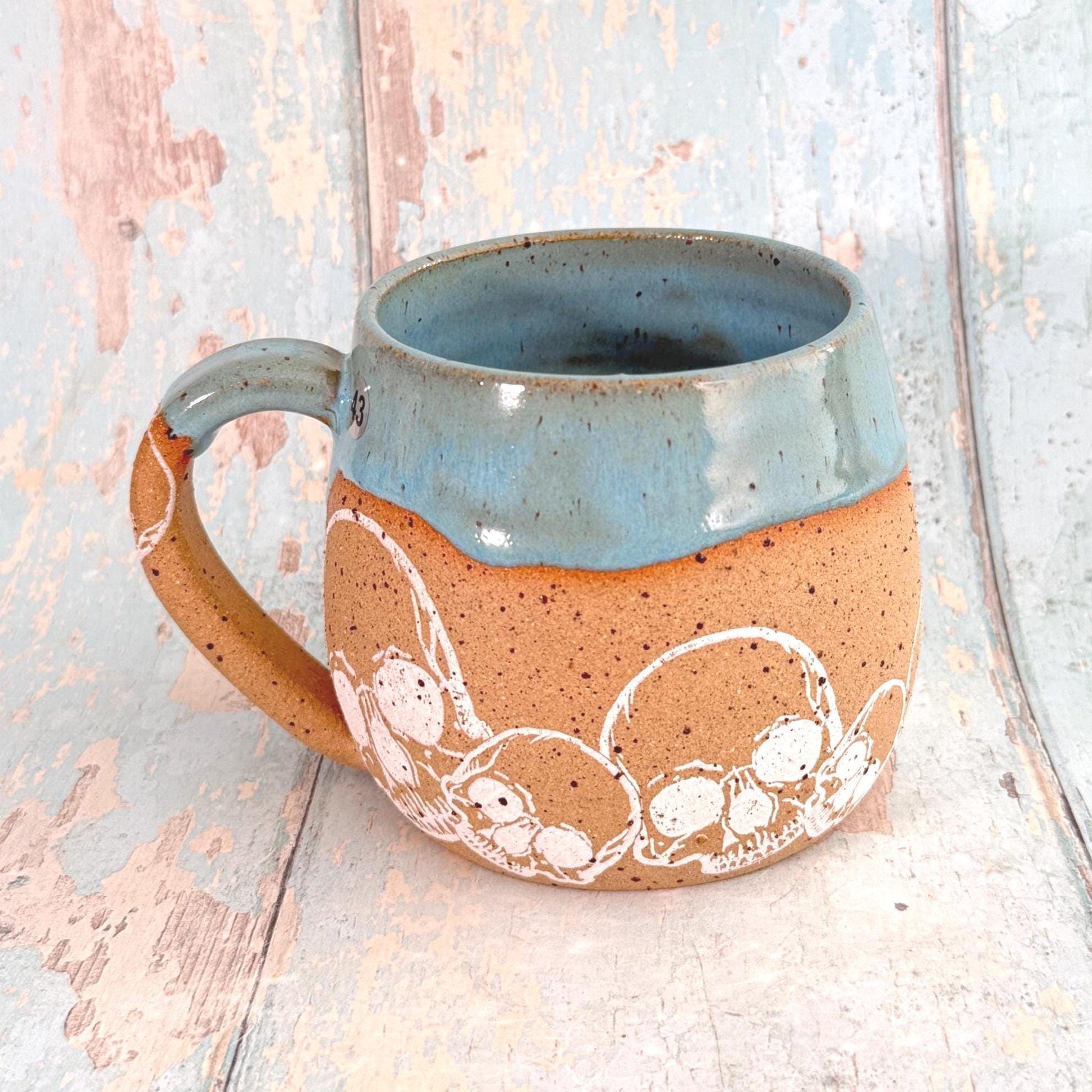Turquoise Skull Mug, Handmade Ceramic Cup - FJD Ceramics