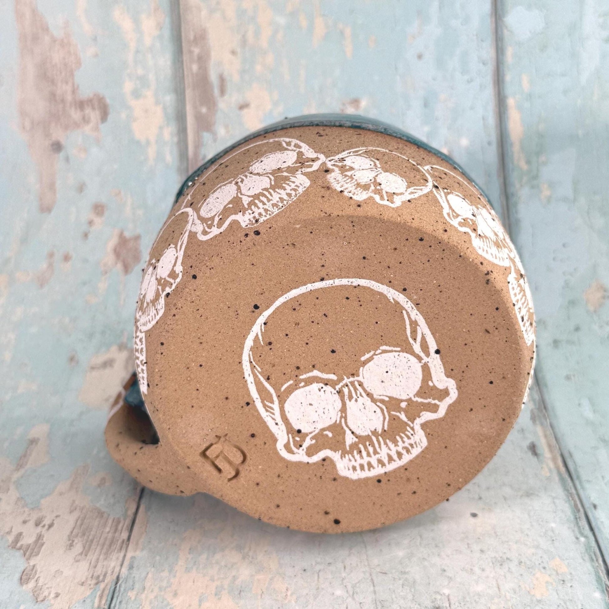 Turquoise Skull Mug, Handmade Ceramic Cup - FJD Ceramics