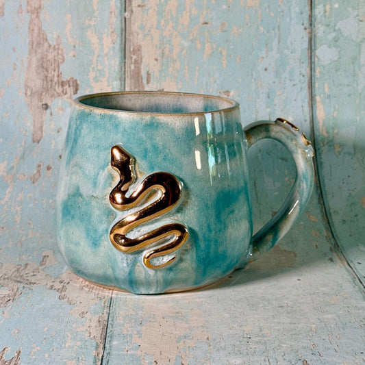 Turquoise Snake Mug, Handmade Ceramic Cup - Second - FJD Ceramics
