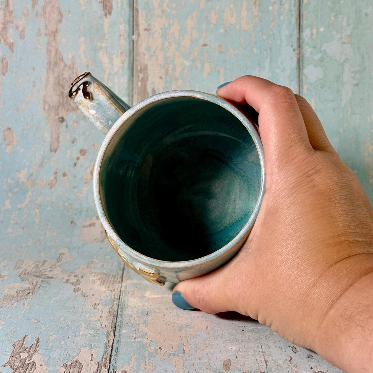 Turquoise Snake Mug, Handmade Ceramic Cup - Second - FJD Ceramics