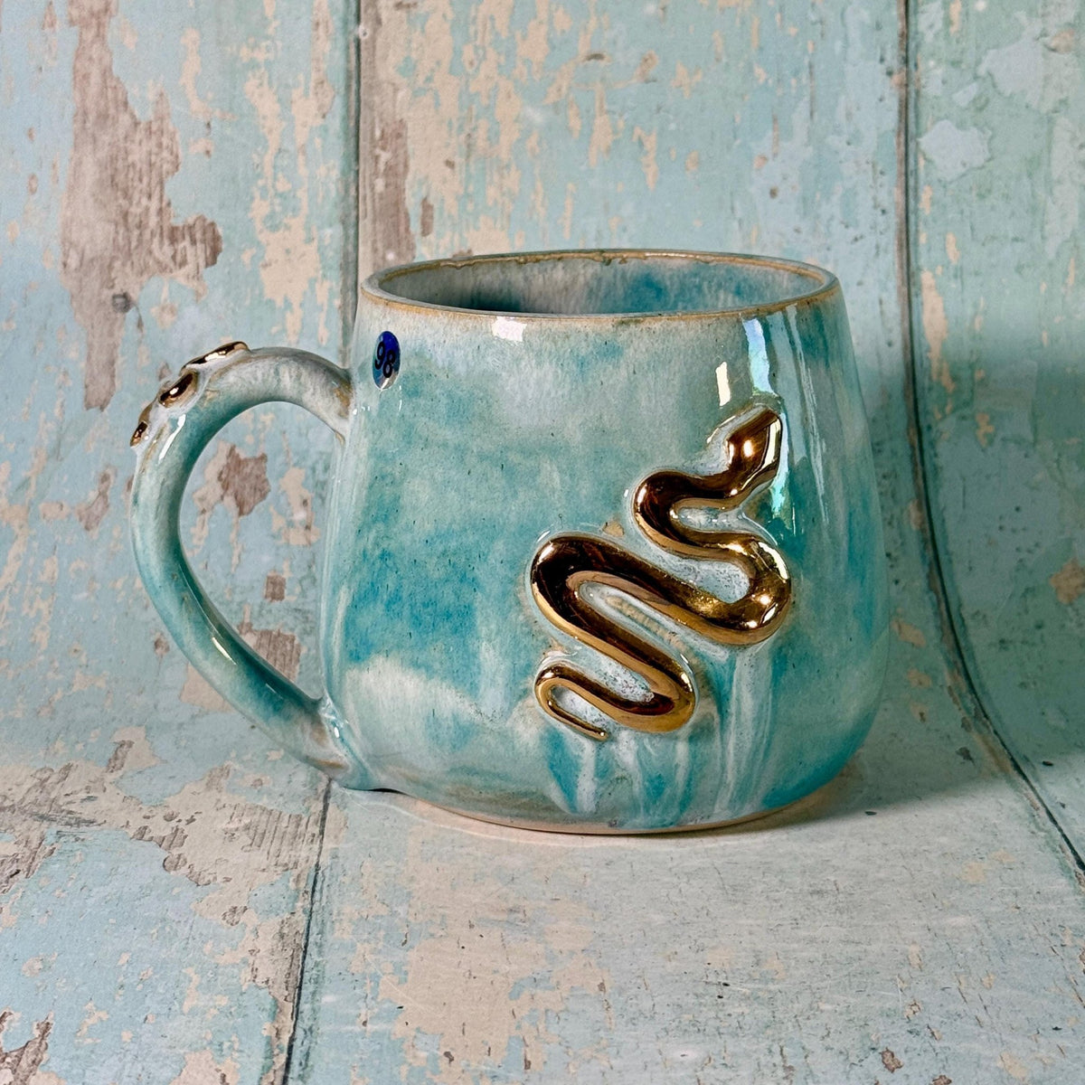 Turquoise Snake Mug, Handmade Ceramic Cup - Second - FJD Ceramics