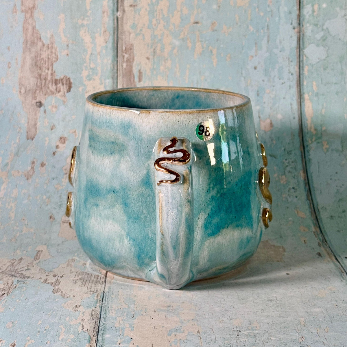 Turquoise Snake Mug, Handmade Ceramic Cup - Second - FJD Ceramics