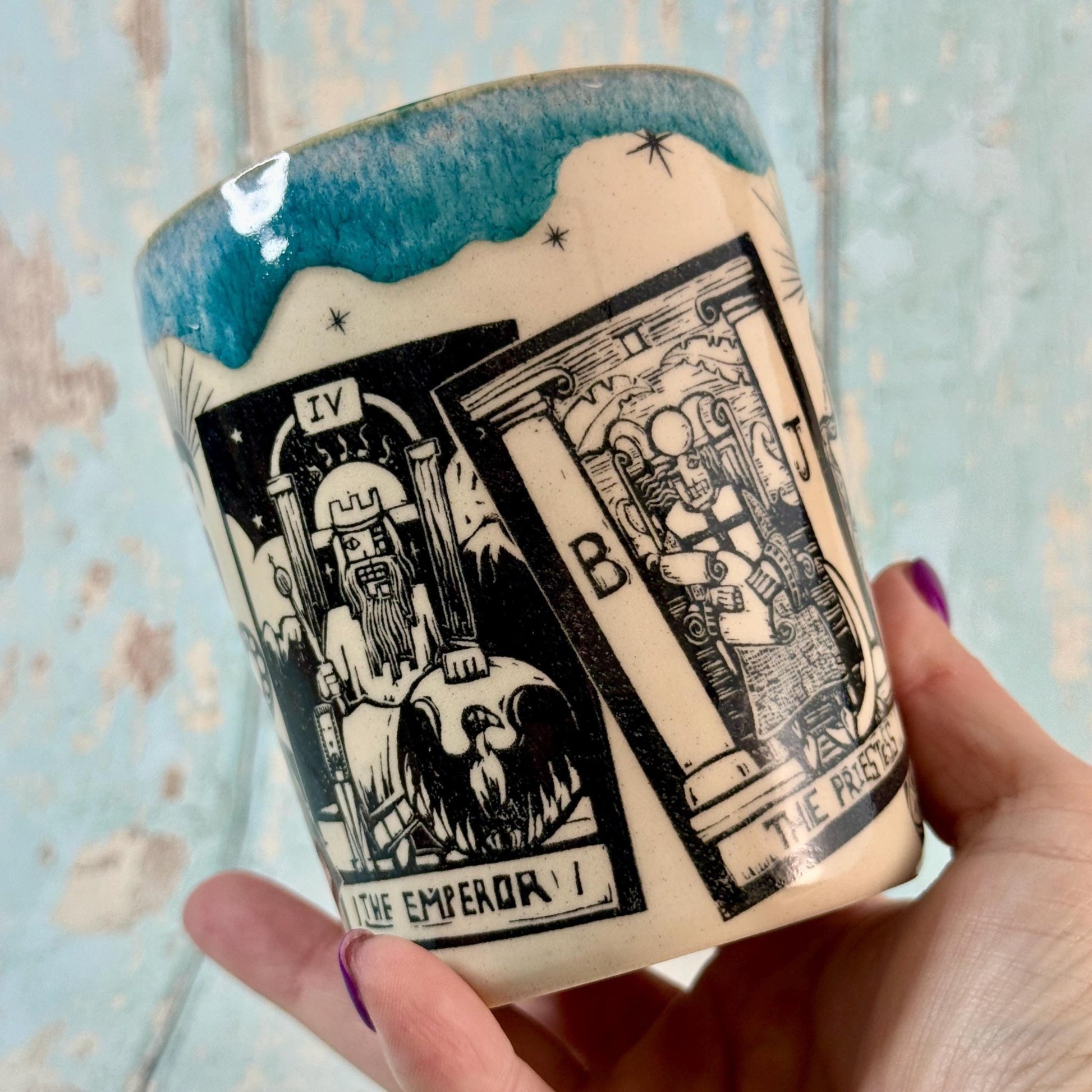 Turquoise Tarot and Snake Mug, Large Ceramic Cup - FJD Ceramics