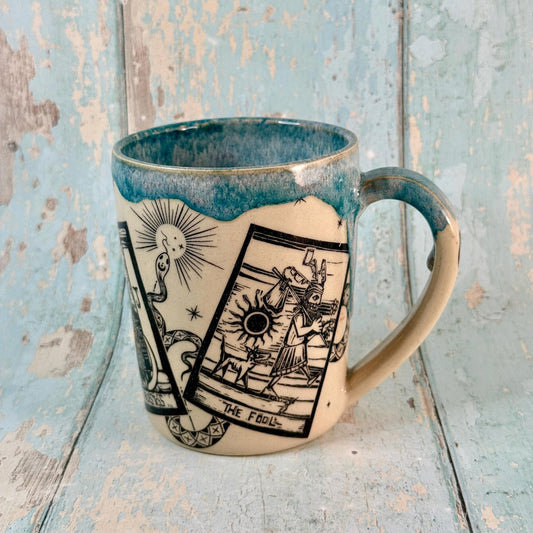 Turquoise Tarot and Snake Mug, Large Ceramic Cup - FJD Ceramics