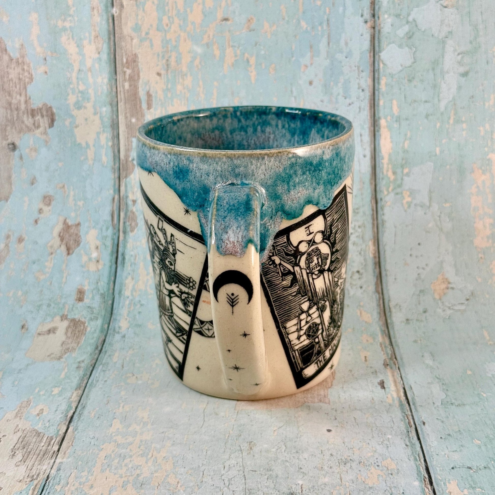 Turquoise Tarot and Snake Mug, Large Ceramic Cup - FJD Ceramics