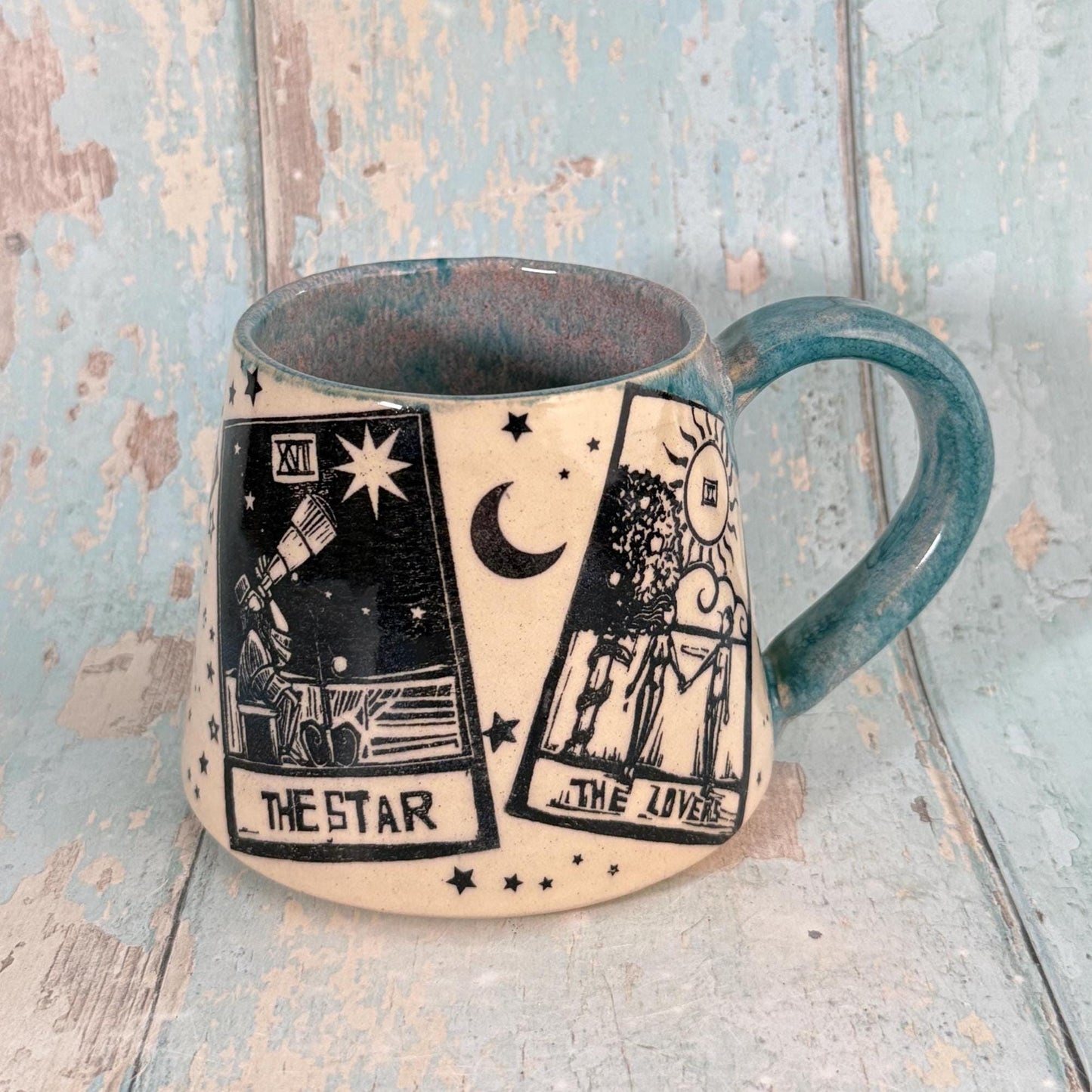 Turquoise Tarot Mug, Large Ceramic Cup - FJD Ceramics