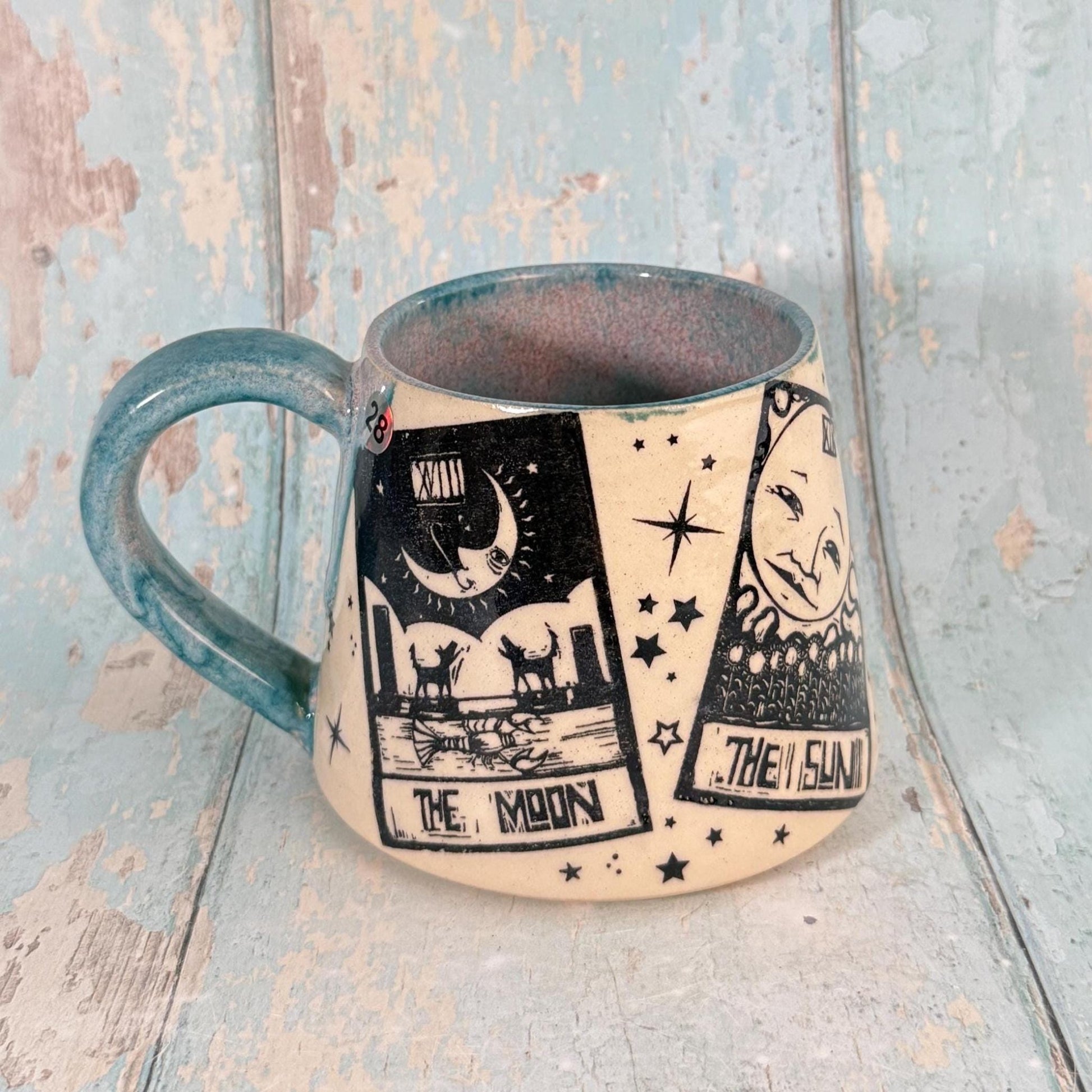 Turquoise Tarot Mug, Large Ceramic Cup - FJD Ceramics