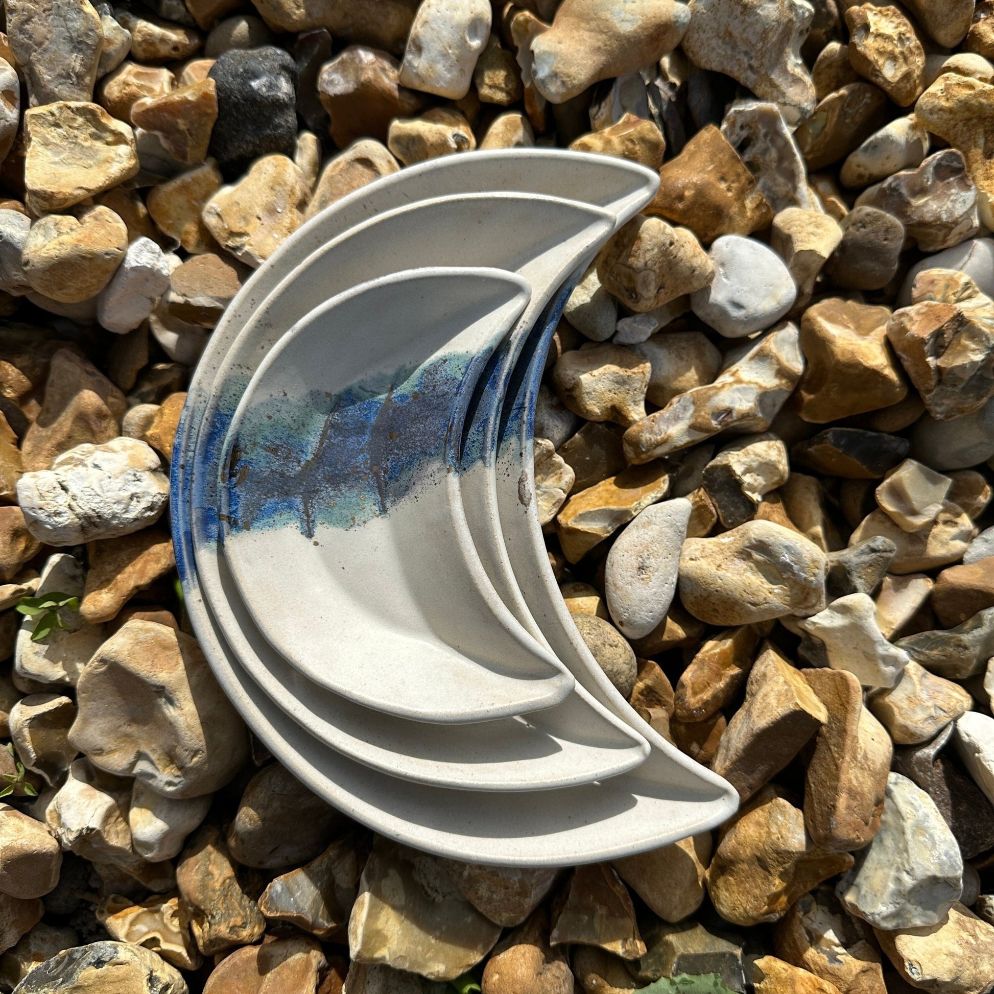 White, Blue and Gold Moon Ceramic Nesting Dishes - FJD Ceramics