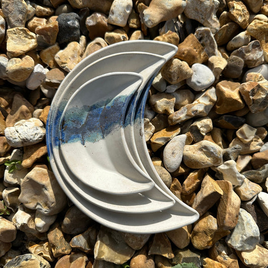 White, Blue and Gold Moon Ceramic Nesting Dishes - FJD Ceramics
