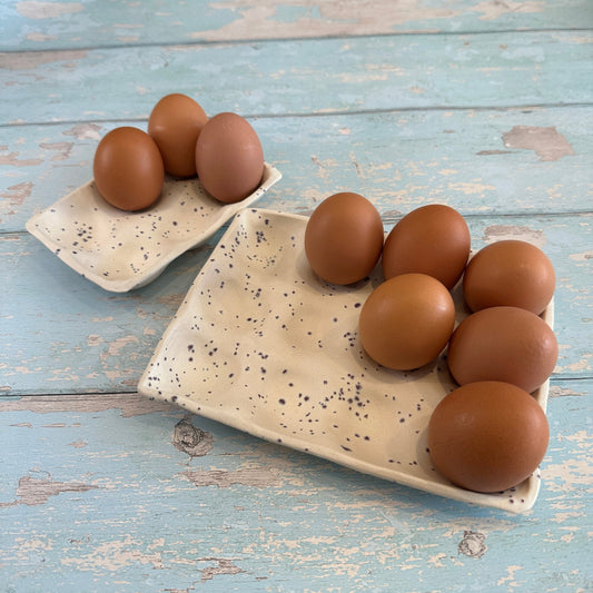 White Ceramic Egg Tray, Holds 6 or 12 Eggs - FJD Ceramics
