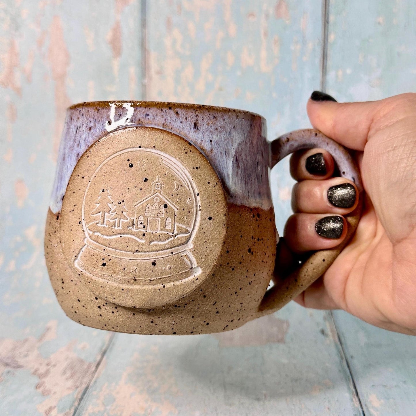 White Christmas Snow Globe Mug, Handmade Ceramic Cup - FJD Ceramics