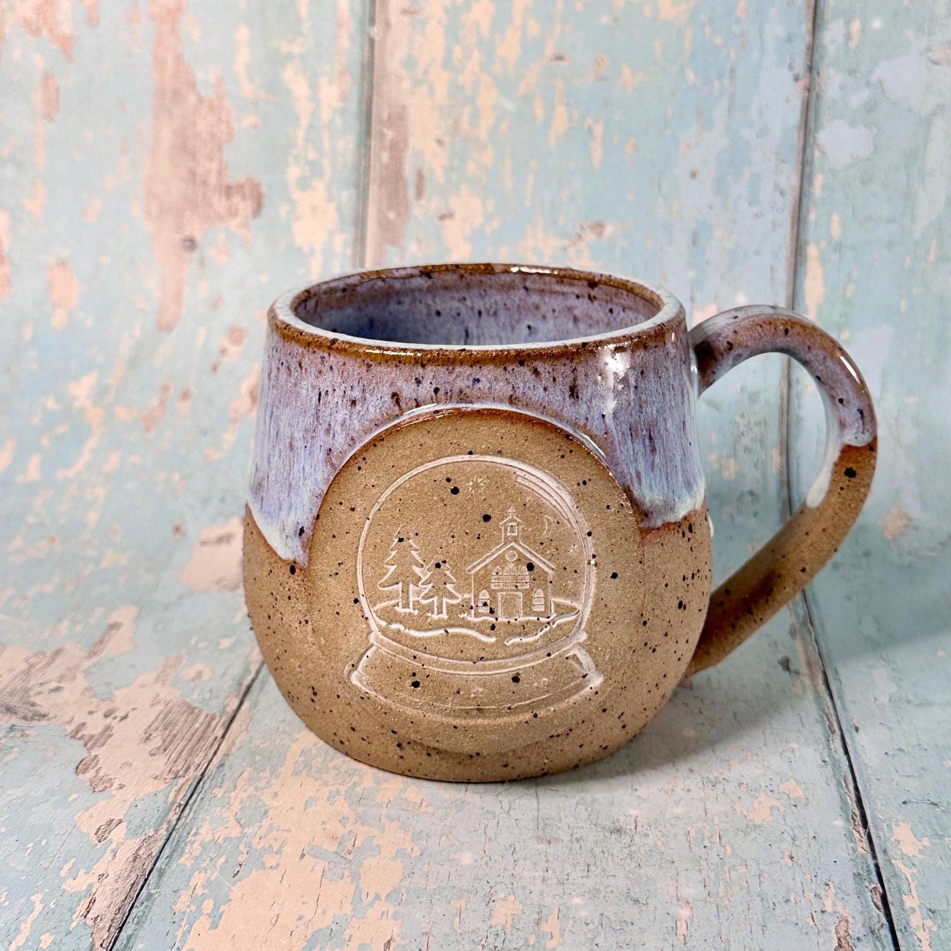 White Christmas Snow Globe Mug, Handmade Ceramic Cup - FJD Ceramics