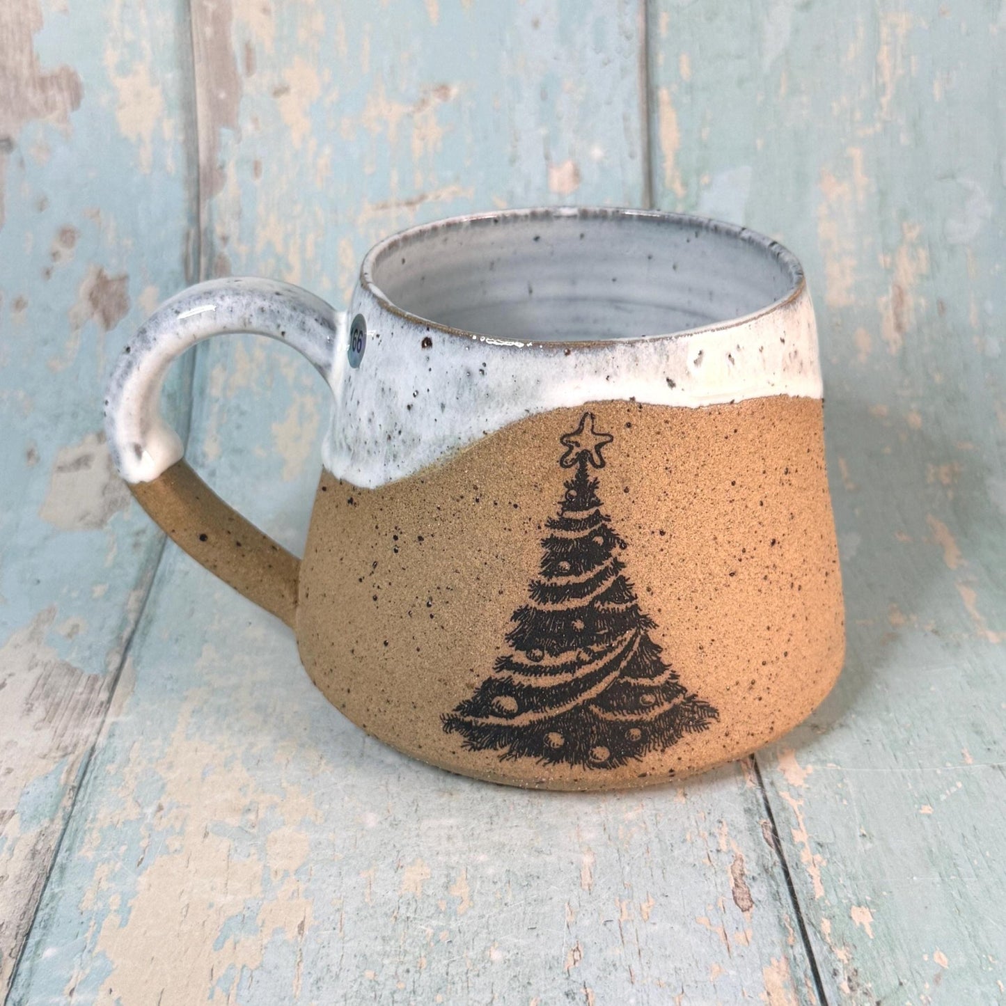 White Christmas Tree Mug, Handmade Ceramic Cup - FJD Ceramics