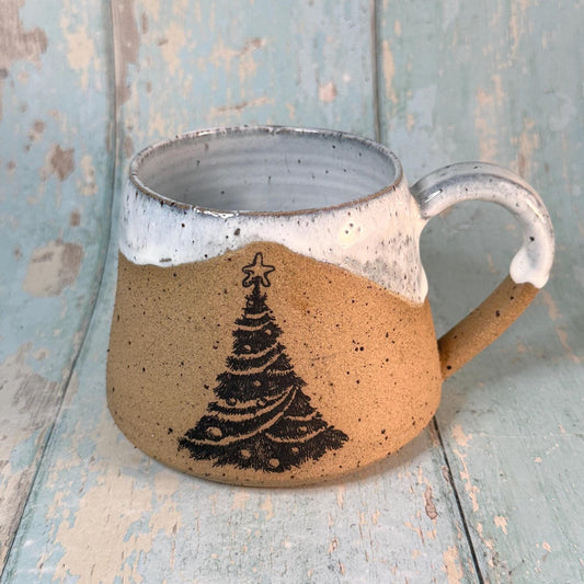 White Christmas Tree Mug, Handmade Ceramic Cup - FJD Ceramics