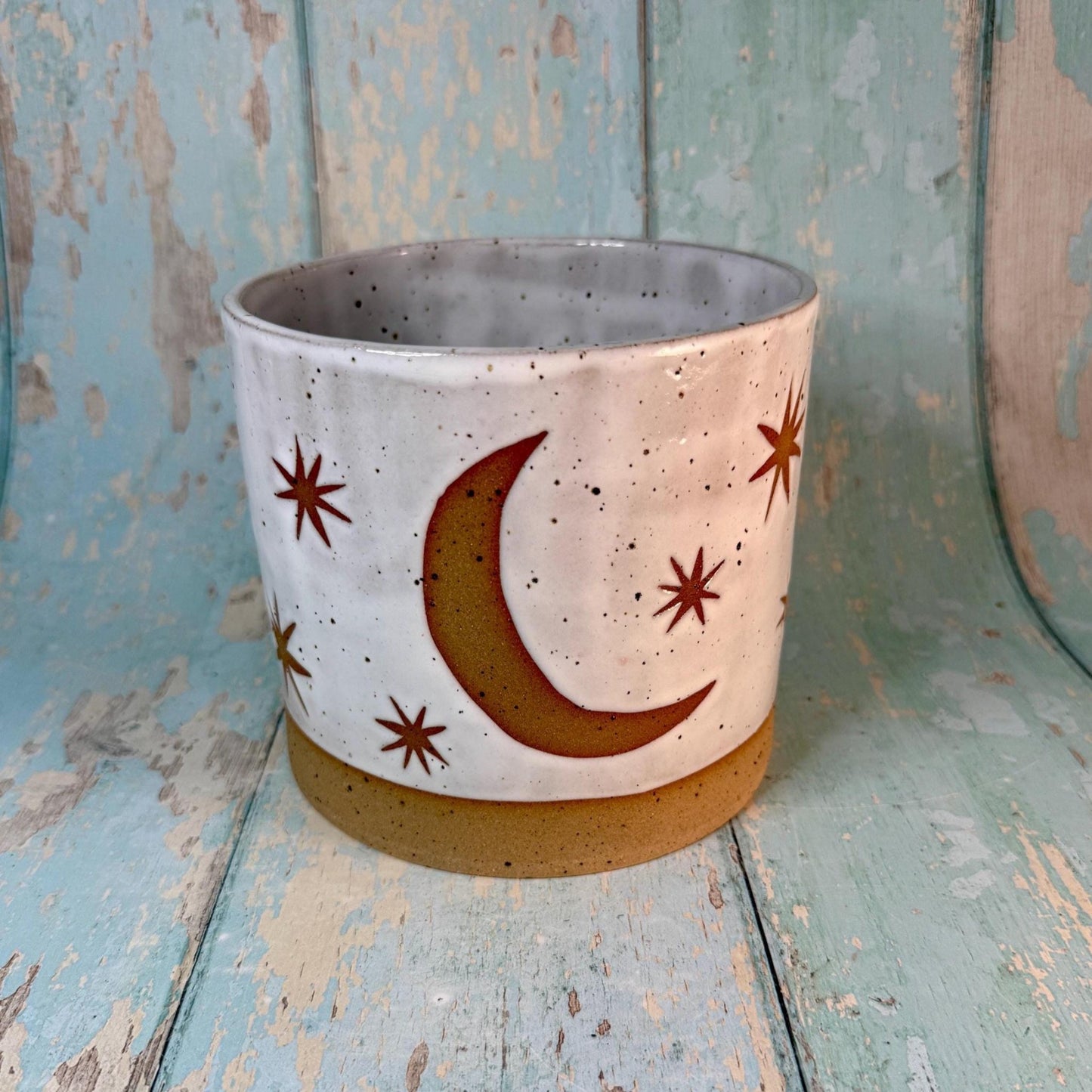White Moon and Star Planter, Ceramic Plant Pot - FJD Ceramics