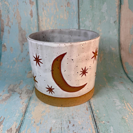 White Moon and Star Planter, Ceramic Plant Pot - FJD Ceramics
