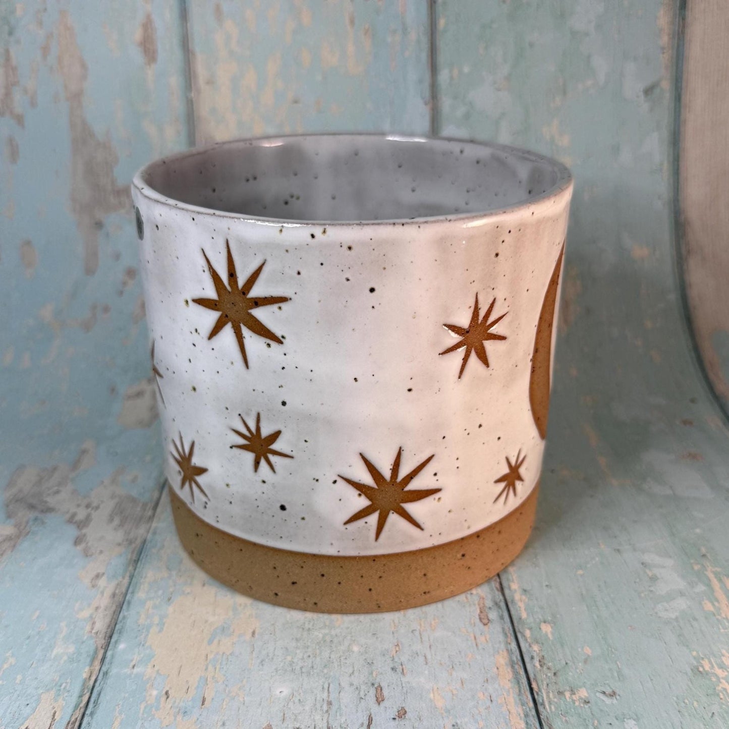 White Moon and Star Planter, Ceramic Plant Pot - FJD Ceramics
