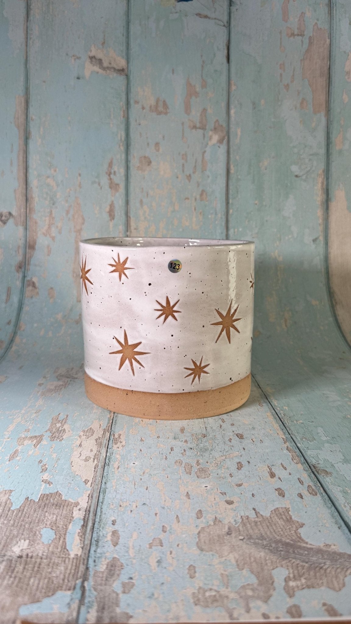 White Moon and Star Planter, Ceramic Plant Pot - FJD Ceramics