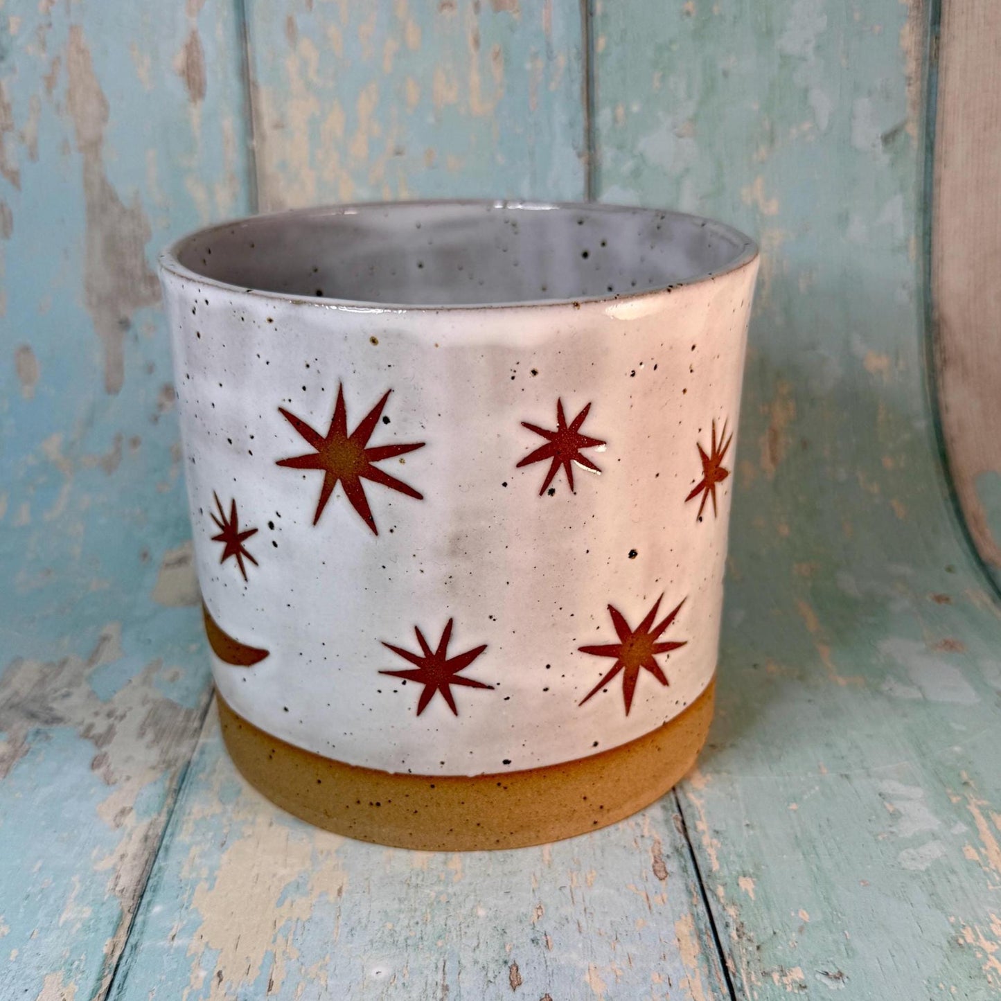 White Moon and Star Planter, Ceramic Plant Pot - FJD Ceramics