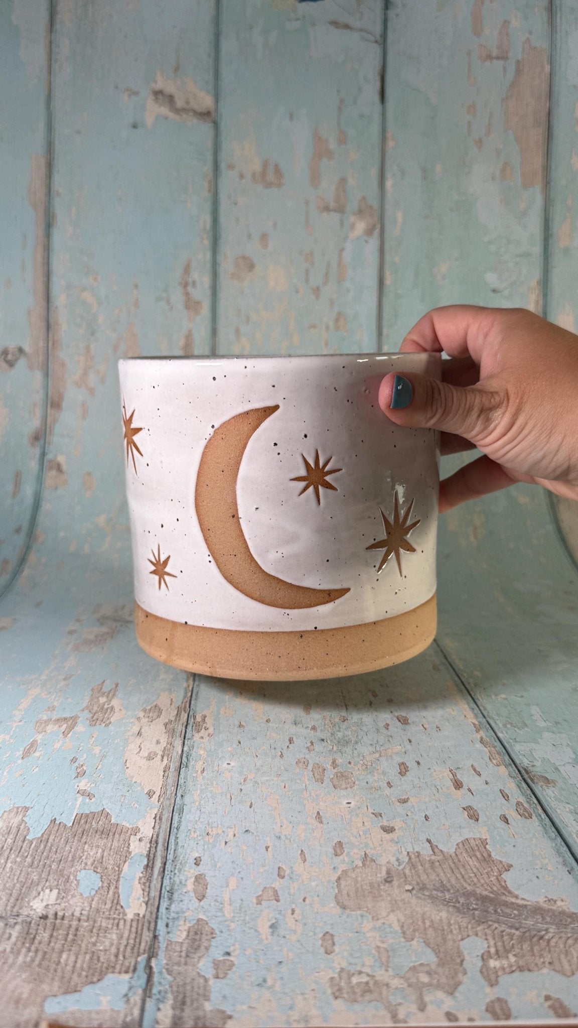 White Moon and Star Planter, Ceramic Plant Pot - FJD Ceramics