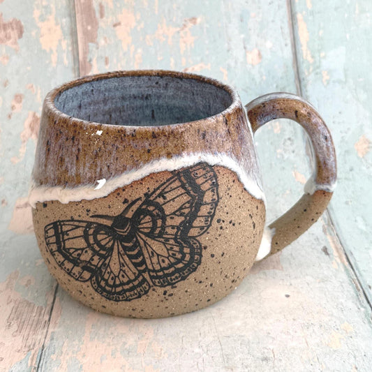 White Moth Mug, Large Ceramic Cup - FJD Ceramics