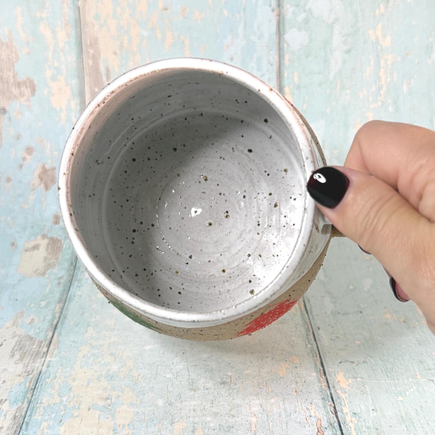 White, Red and Green Christmas Tree Mug, Handmade Ceramic Cup - FJD Ceramics