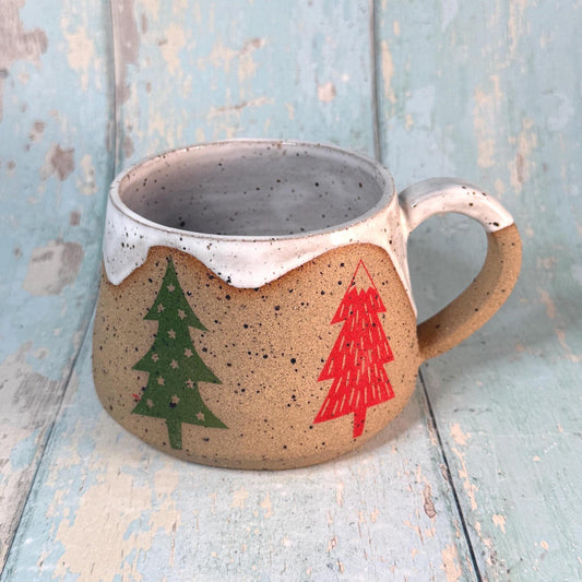 White, Red and Green Christmas Tree Mug, Handmade Ceramic Cup - FJD Ceramics