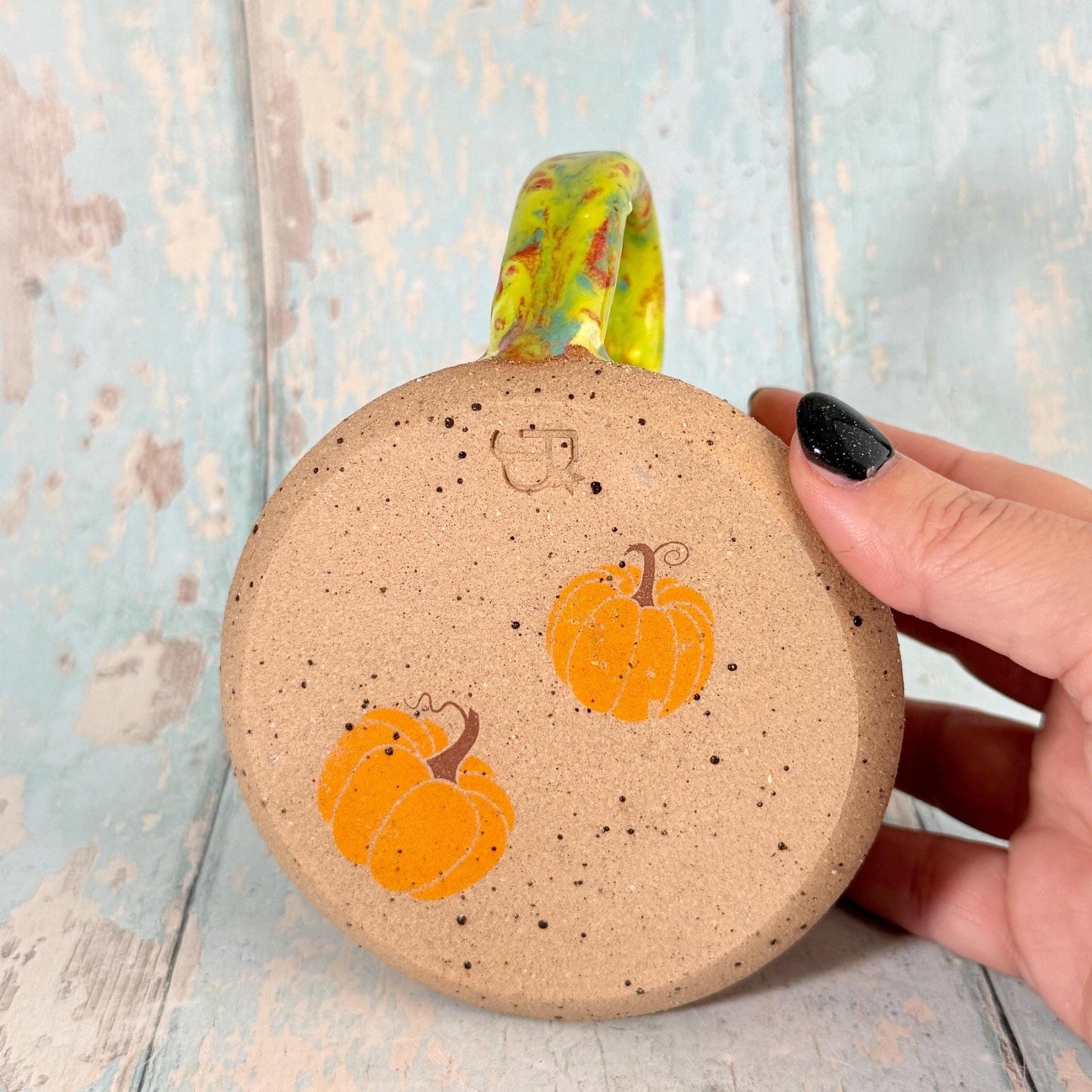 Yellow and Orange Halloween Rotten Pumpkin Witch Label Mug, Spooky Season Cup - FJD Ceramics