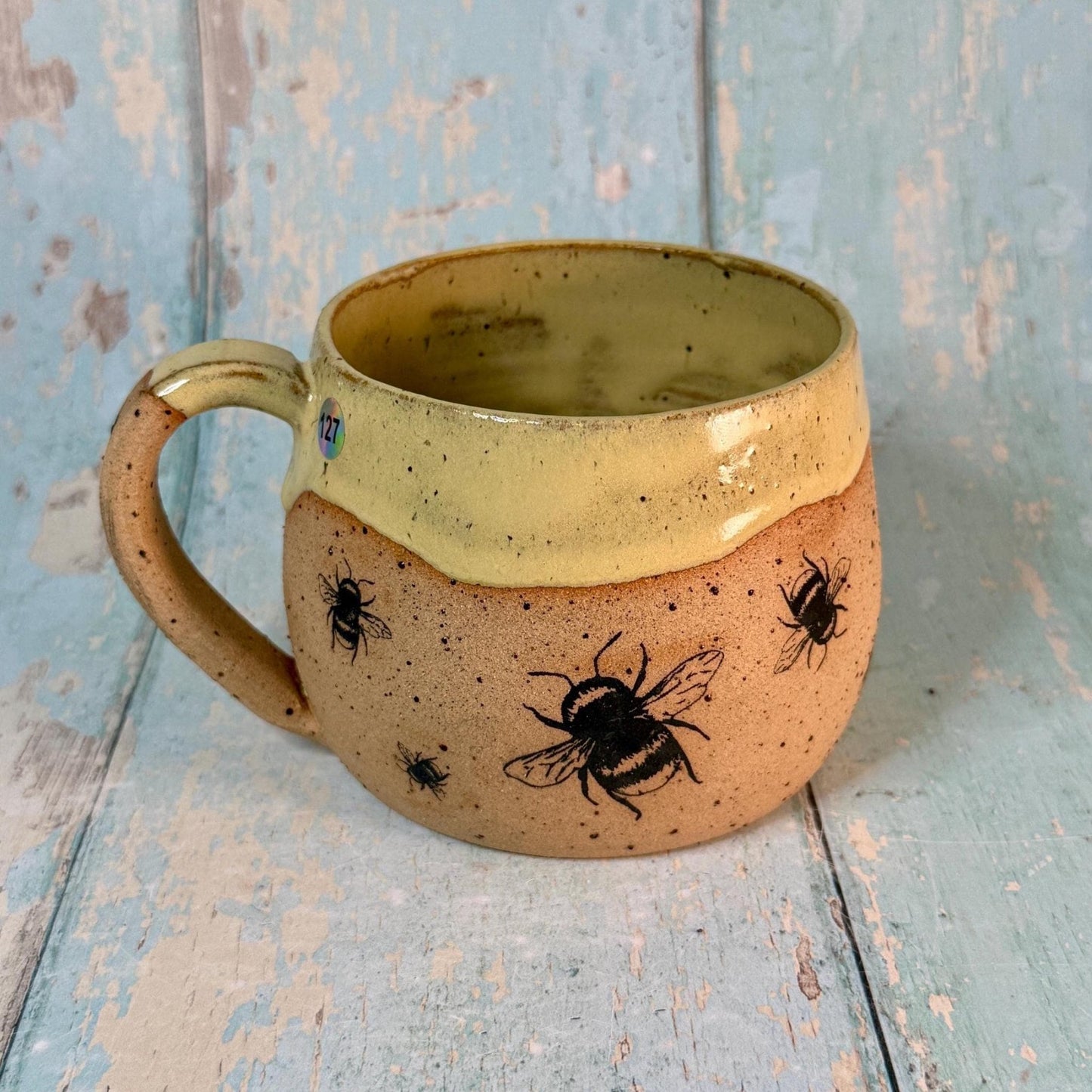 Yellow Bee Mug, Large Ceramic Cup - FJD Ceramics