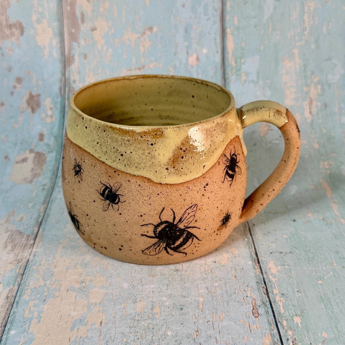Yellow Bee Mug, Large Ceramic Cup - FJD Ceramics