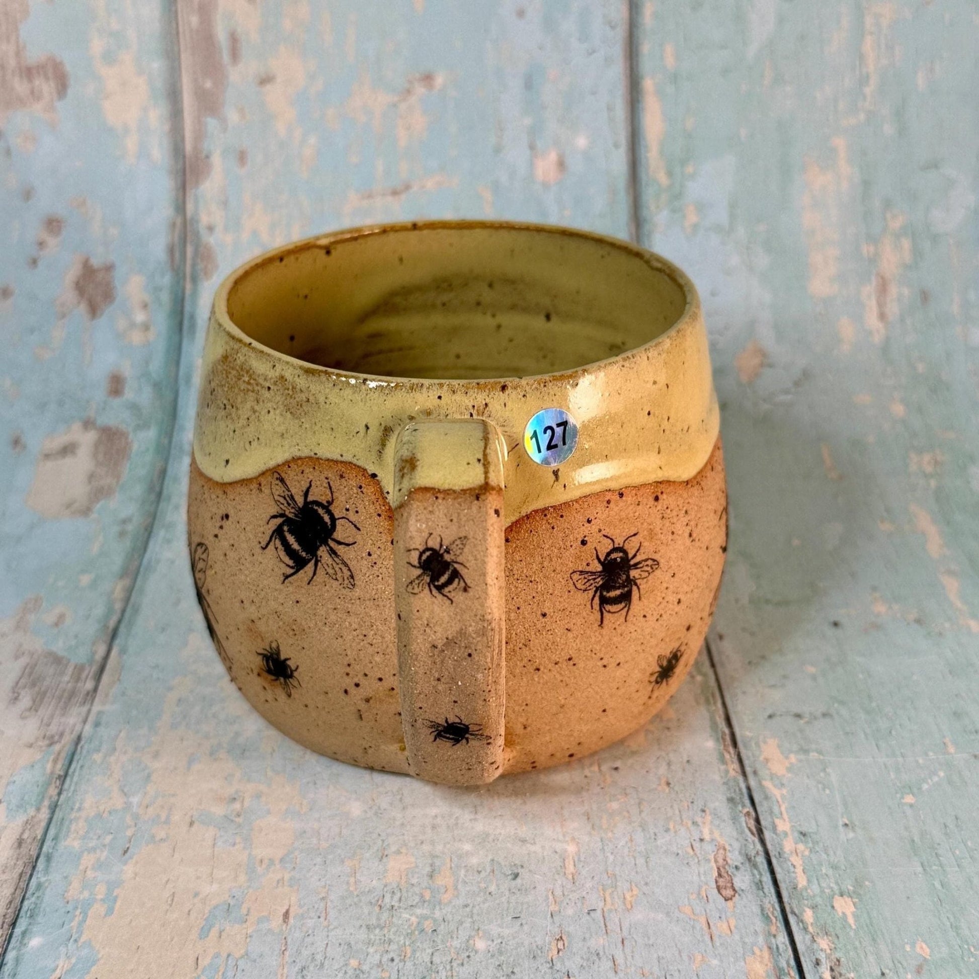 Yellow Bee Mug, Large Ceramic Cup - FJD Ceramics