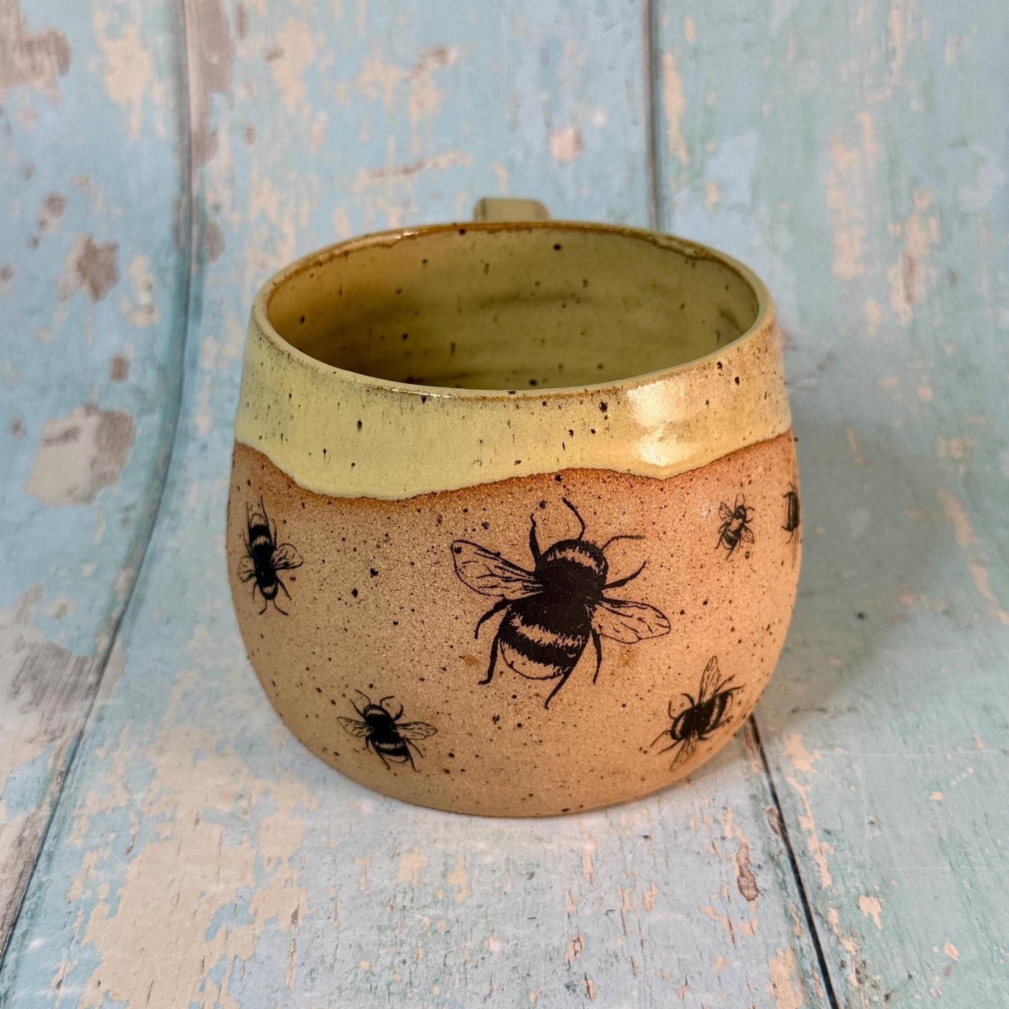 Yellow Bee Mug, Large Ceramic Cup - FJD Ceramics