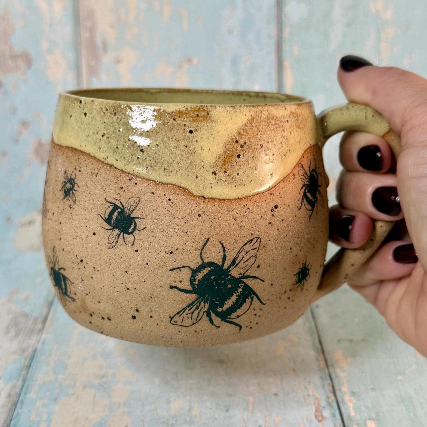 Yellow Bee Mug, Large Ceramic Cup - FJD Ceramics