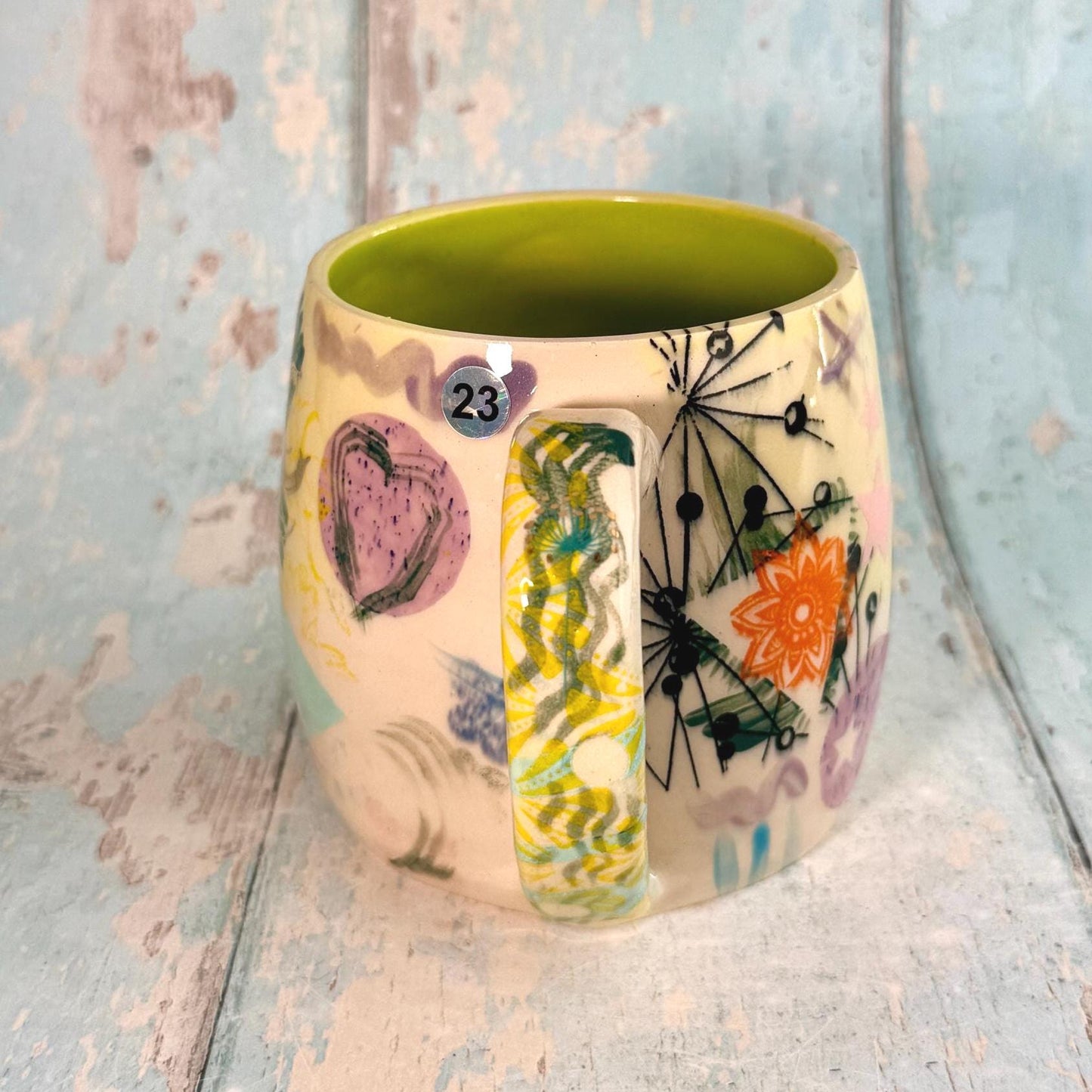 Yellow Collage Patchwork Mug, Handmade Ceramic Cup - FJD Ceramics
