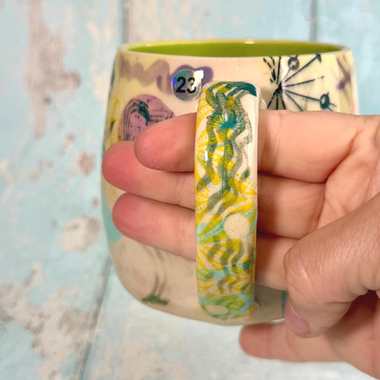 Yellow Collage Patchwork Mug, Handmade Ceramic Cup - FJD Ceramics