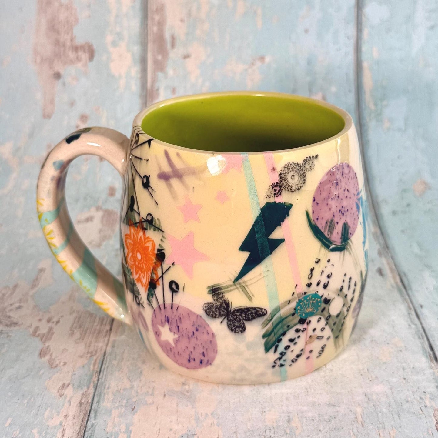 Yellow Collage Patchwork Mug, Handmade Ceramic Cup - FJD Ceramics