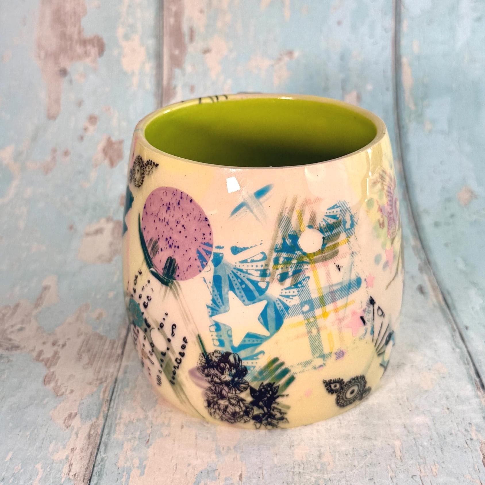Yellow Collage Patchwork Mug, Handmade Ceramic Cup - FJD Ceramics
