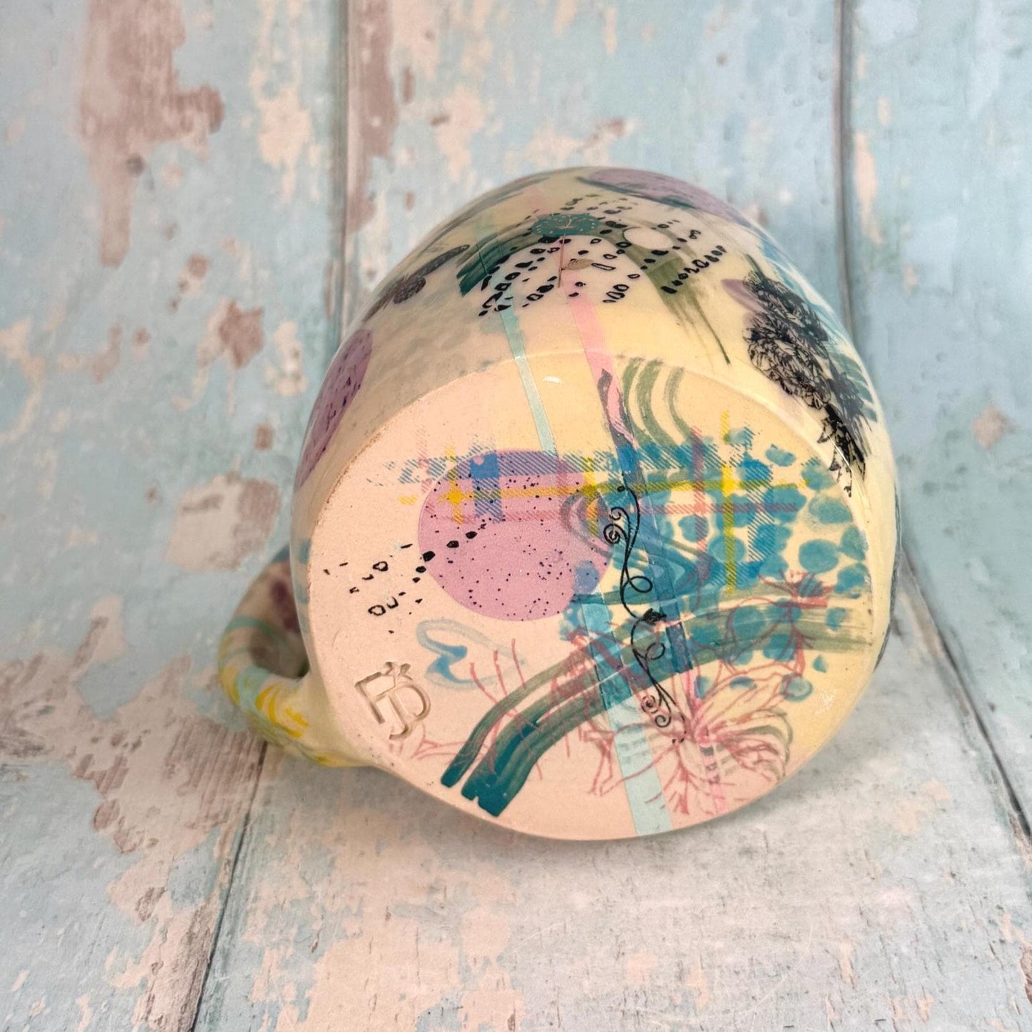 Yellow Collage Patchwork Mug, Handmade Ceramic Cup - FJD Ceramics