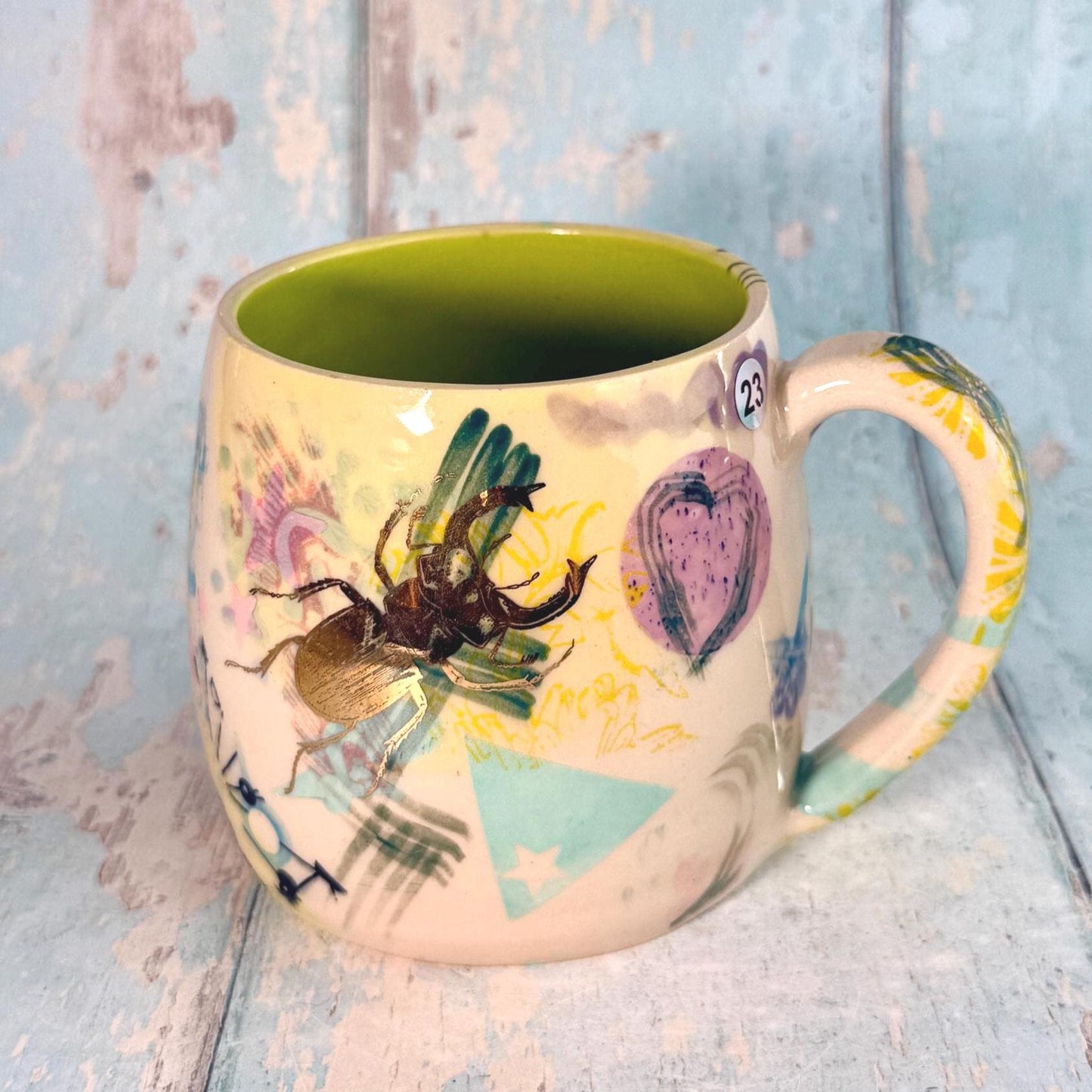 Yellow Collage Patchwork Mug, Handmade Ceramic Cup - FJD Ceramics