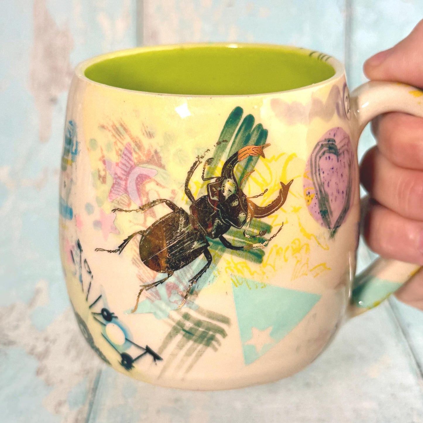 Yellow Collage Patchwork Mug, Handmade Ceramic Cup - FJD Ceramics