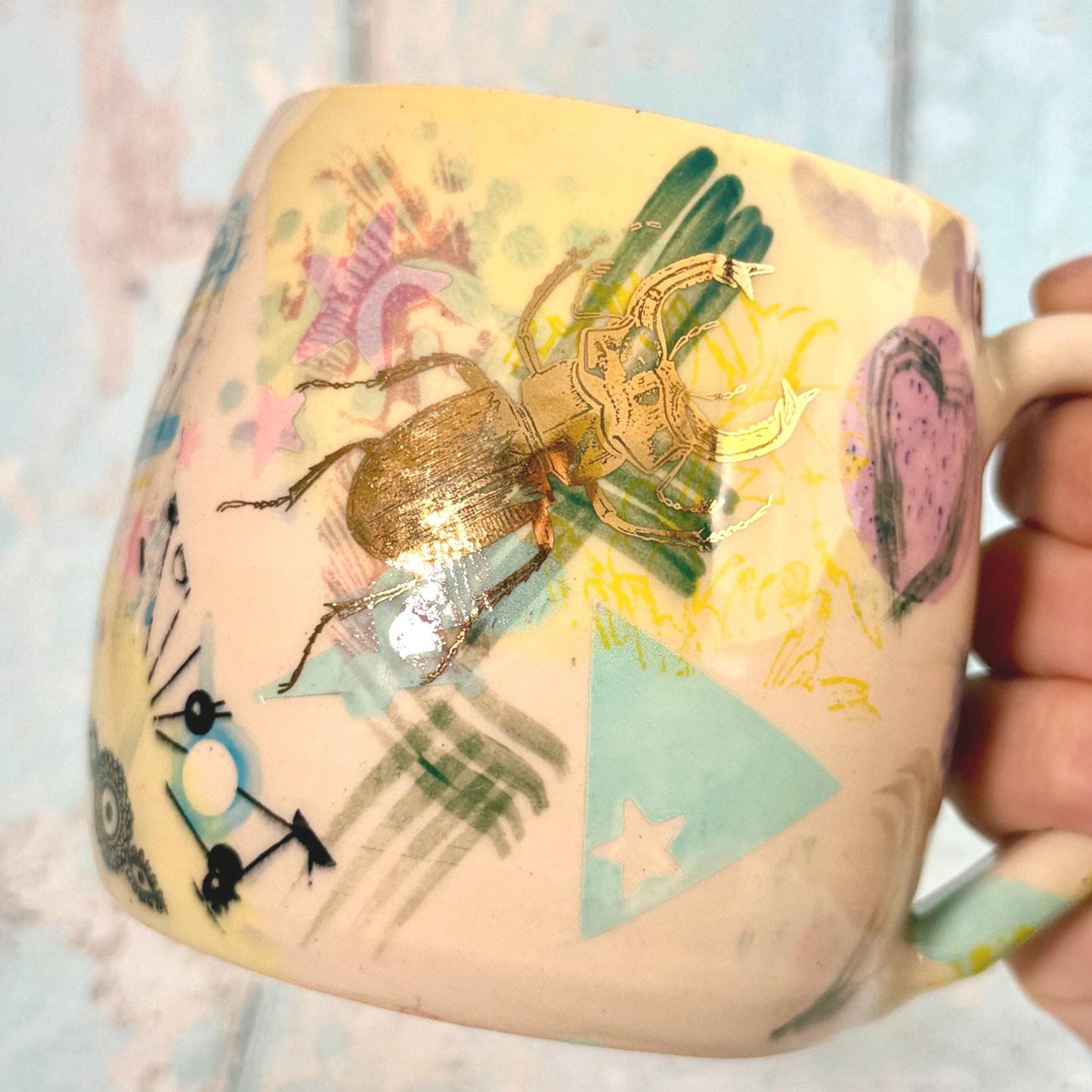 Yellow Collage Patchwork Mug, Handmade Ceramic Cup - FJD Ceramics